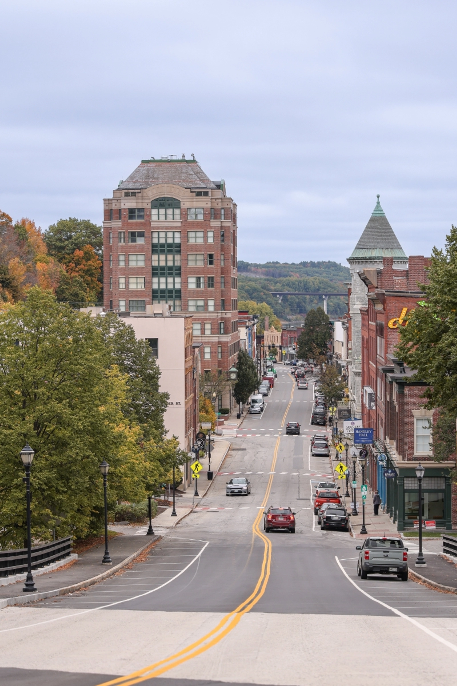Historic buildings and streetscape in downtown Augusta, Maine